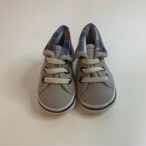 Stylish Gray Baby Walker Shoes with Plaid Detail